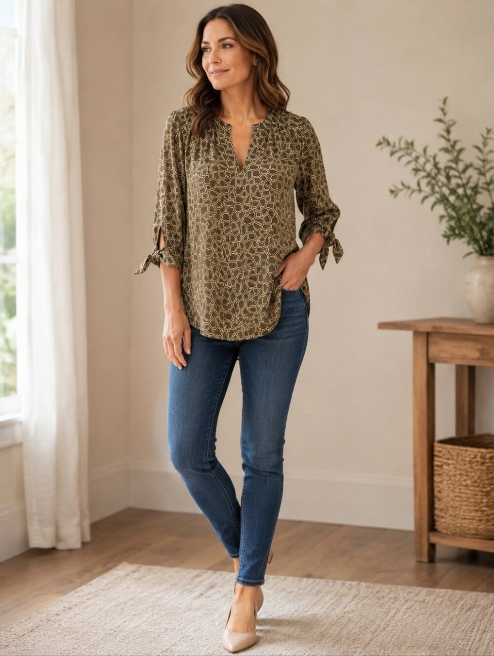 Michael Michael Kors Olive Geometric Blouse – Size Small